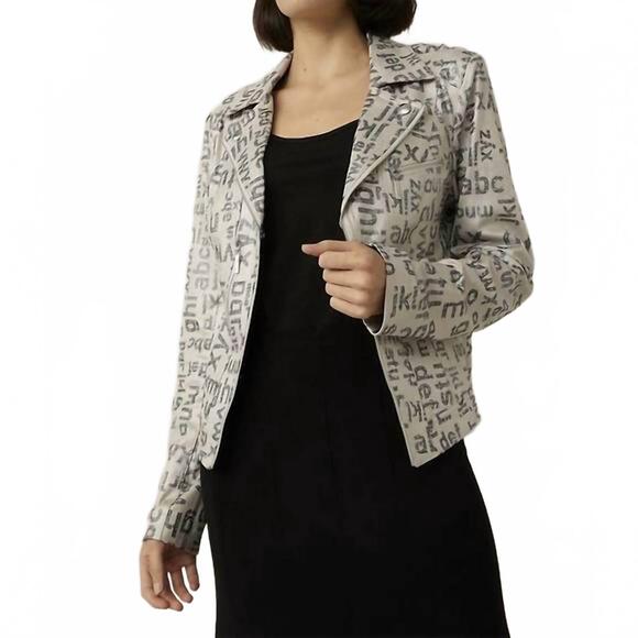 NEW JOSEPH RIBKOFF ranya moto letter jacket in champagne/silver